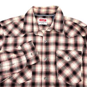 Wrangler Western Plaid Flannel Metal Button Down Shirt Pink Black‎ White L